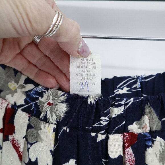 Vintage Floral Midi Skirt Womens 8 Navy Moody Dark Feminine Romantic Bloomcore - Picture 5 of 16